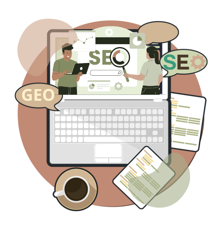 Illustration SEO et référencement local sur ordinateur avec analyse de visibilité