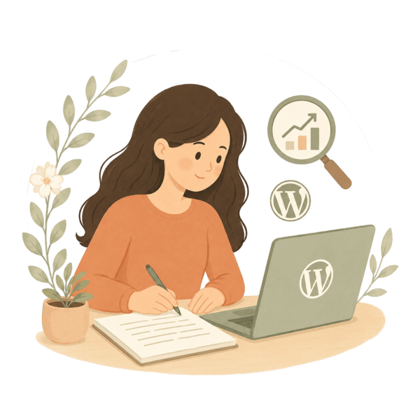 freelance-en-apprentissage-600 Image d'une freelance WordPress qui apprend à créer des sites internet, le référencement et la rédaction web.