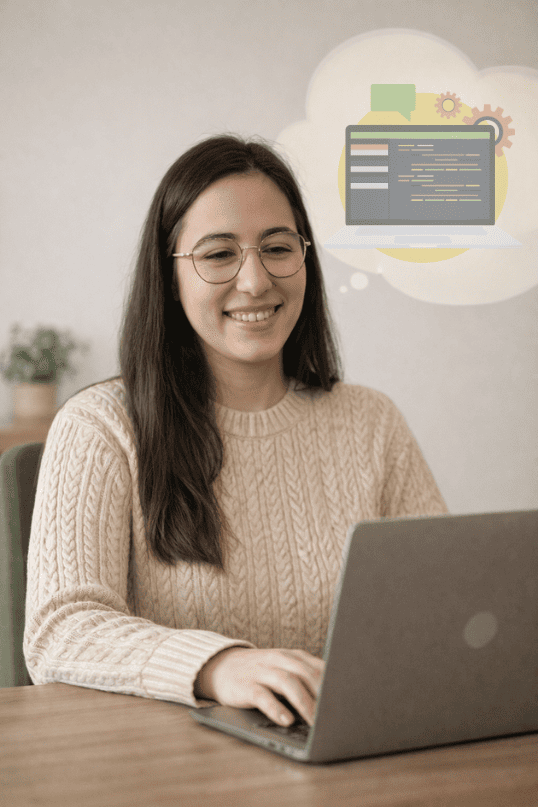 lucile-gomes-wordpress-freelance-portrait-canva Lucile Gomes freelance WordPress SEO travaillant sur ordinateur portable