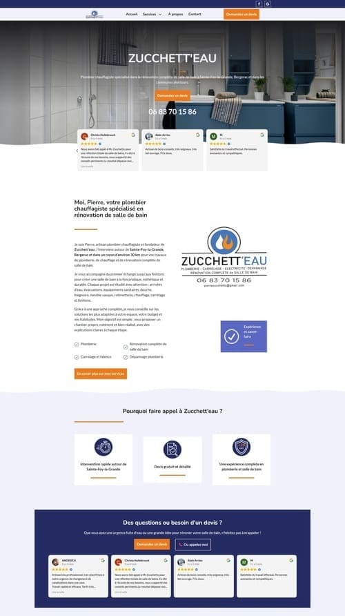 page-accueil-zucchetteau-plombier page d'accueil du site internet de Zucchett'eau, plombier chauffagiste